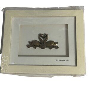 “Two Became One” 10x 8” framed matted antique brass toned swan wedding decor